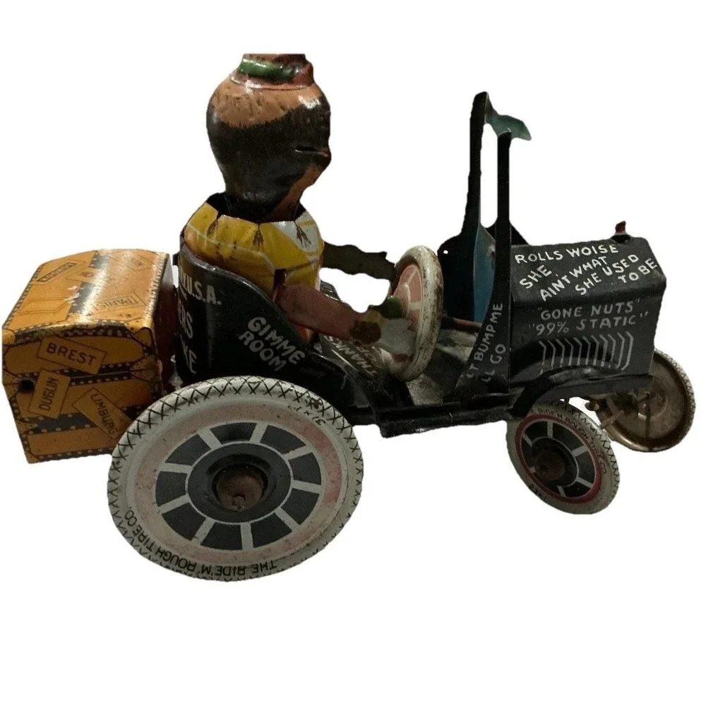 1930's Marx Tin Litho Wind Up Joy Rider Crazy Car Mechanical Toy